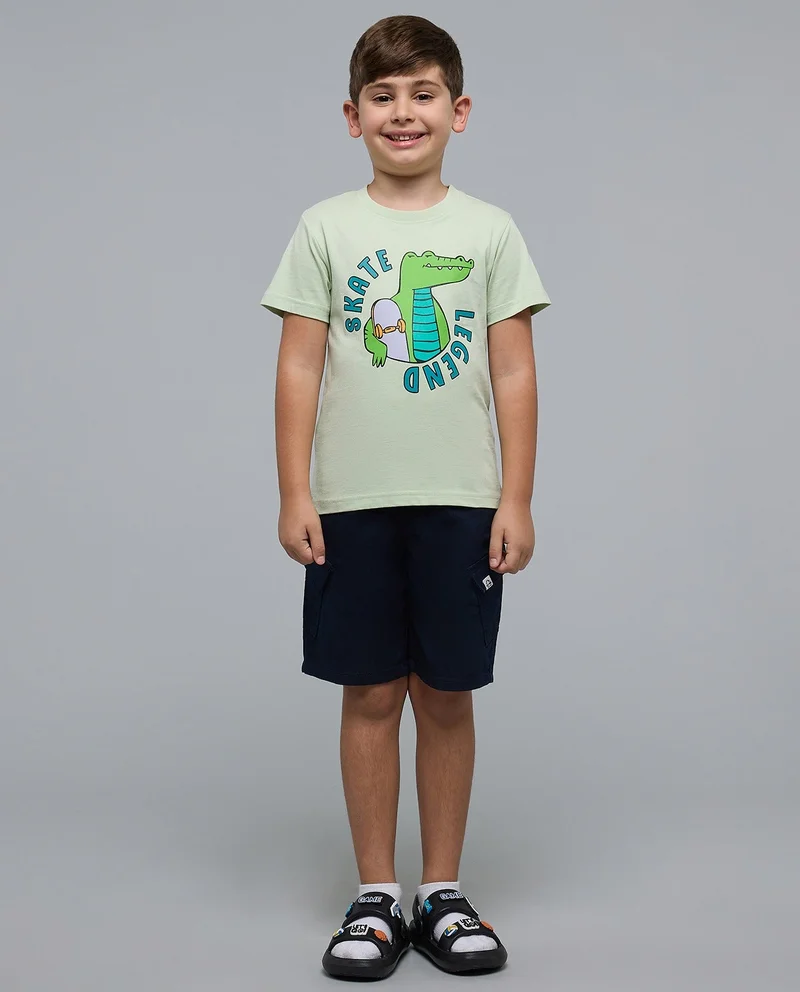 R&B Graphic Print T-Shirt with Crew Neck and Short Sleeves