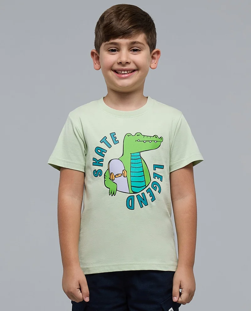 R&B Graphic Print T-Shirt with Crew Neck and Short Sleeves
