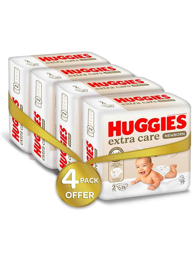 HUGGIES Extra Care Newborn Size 2 4 6 Kg Mega Pack 84 Diapers (Pack Of 2) - Image 2