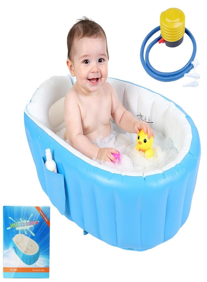HyAdierTech Inflatable Baby Bathtub, Collapsible Safe Baby Bath Tub, Portable Travel Shower Basin with Built-in Air Pump, Newborn to Toddler Bath Tub, Deflates and Folds Easily, Non-Slip (Blue) - Image 1