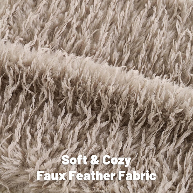 FUTEI Khaki Decorative Throw Pillow Covers 18x18 Inch Set of 2,Soft Fluffy Faux Feather Texture Cushion Cases,Modern Home Luxury Decor for Couch Bed Living Room - Image 2