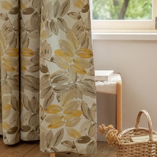 SUOUO Blackout Curtains for Bedroom Patterned Vintage Brown Leaf Room Darkening Window Drapes for Living Room 96 inches Long 2 Panels - Image 1