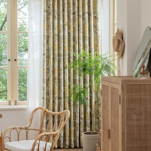 SUOUO Blackout Curtains for Bedroom Patterned Vintage Brown Leaf Room Darkening Window Drapes for Living Room 96 inches Long 2 Panels - Image 3
