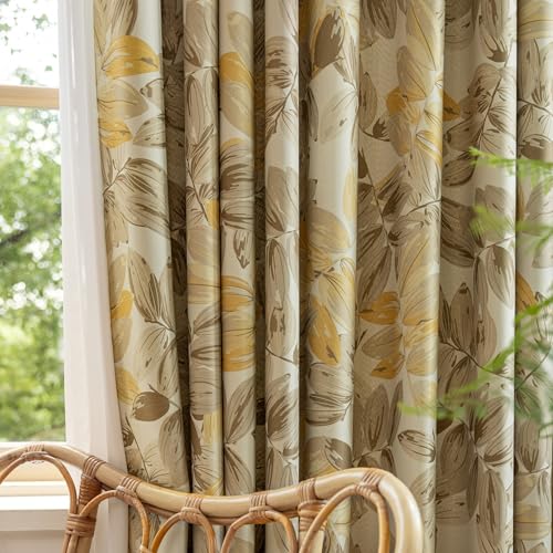 SUOUO Blackout Curtains for Bedroom Patterned Vintage Brown Leaf Room Darkening Window Drapes for Living Room 96 inches Long 2 Panels - Image 4