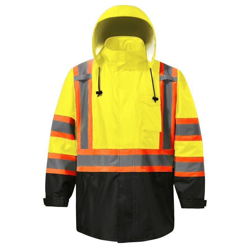Dpsafety Reflective Rain Jackets For Men Waterproof,Hi Vis Safety Coat With Reflective Strips,High Visibility Class 3 Rain Jackets With 2 Large Pockets,Zipper,Lime,Sm/Md - Image 1