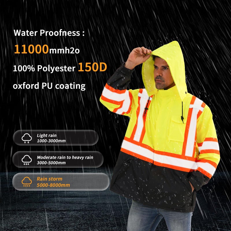 Dpsafety Reflective Rain Jackets For Men Waterproof,Hi Vis Safety Coat With Reflective Strips,High Visibility Class 3 Rain Jackets With 2 Large Pockets,Zipper,Lime,Sm/Md - Image 4