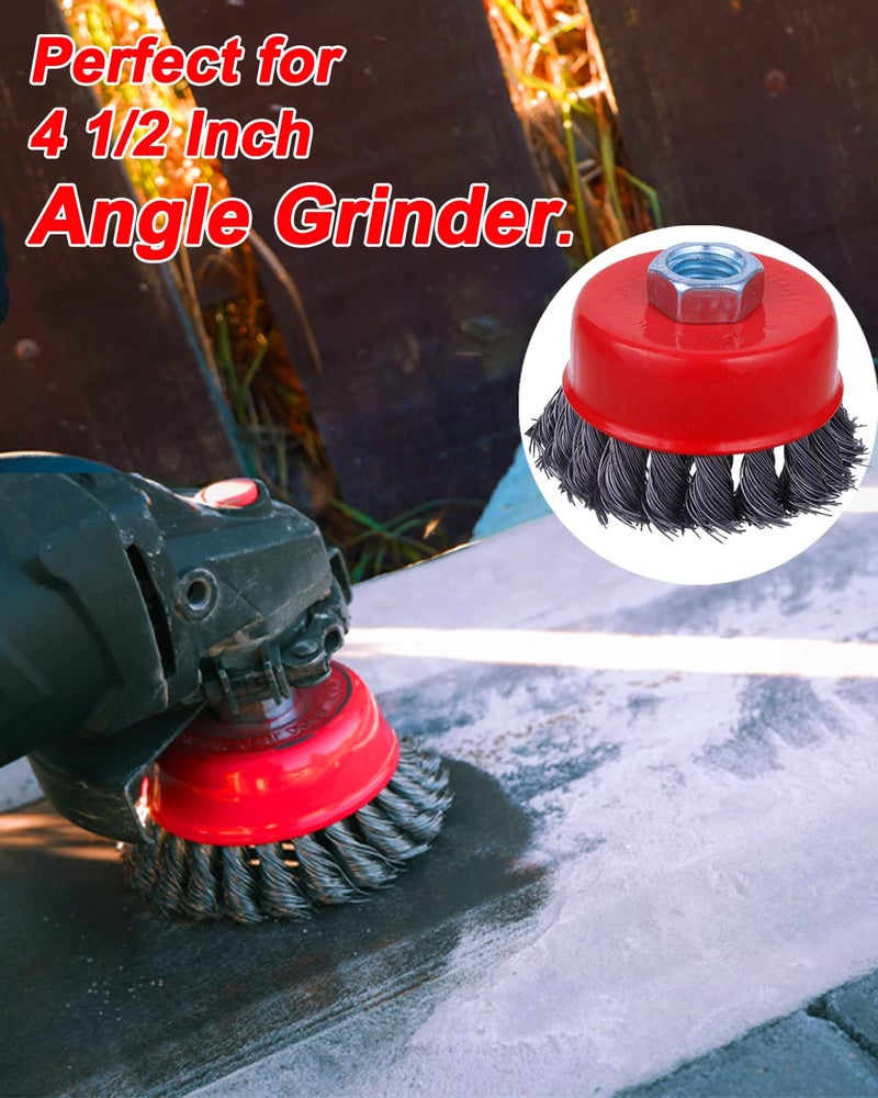 Rocaris 6 Pack Wire Wheel Cup Brush for Angle Grinder, 3 & 4 Inch Twisted Knotted & Coarse Crimped Cup Brush for Cleaning Rust, 5/8 -11 Inch Threaded Arbor - Image 5