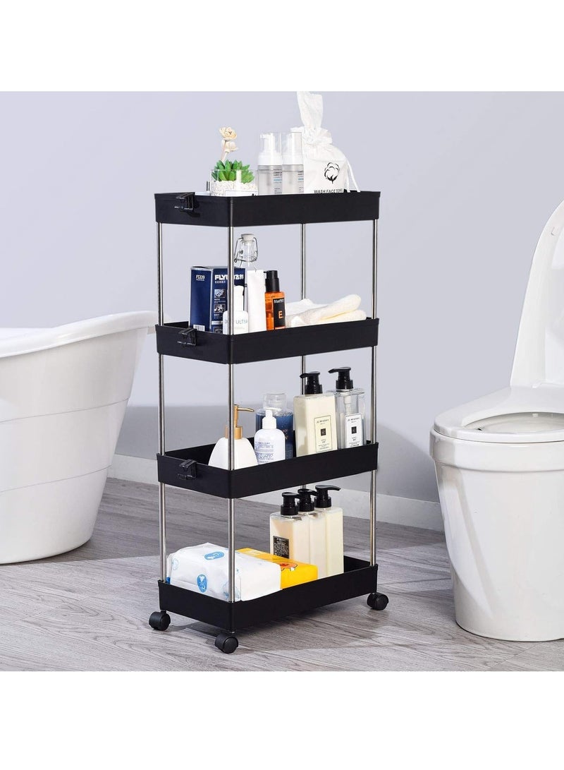 بست ستور عربة تخزين متعددة الطبقات مع خطافات وعجلات. أرفف وظيفية متنقلة للحمام والمطبخ والمكتب وغرفة الغسيل - Image 1