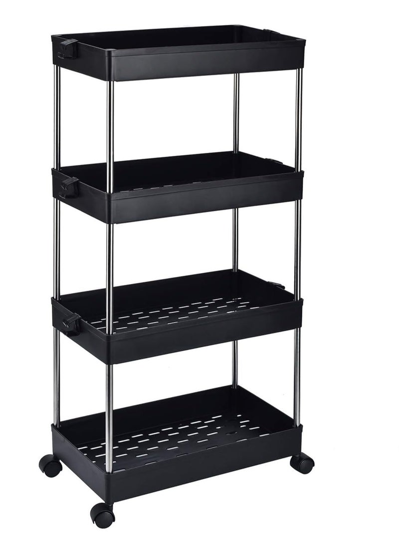 بست ستور عربة تخزين متعددة الطبقات مع خطافات وعجلات. أرفف وظيفية متنقلة للحمام والمطبخ والمكتب وغرفة الغسيل - Image 2