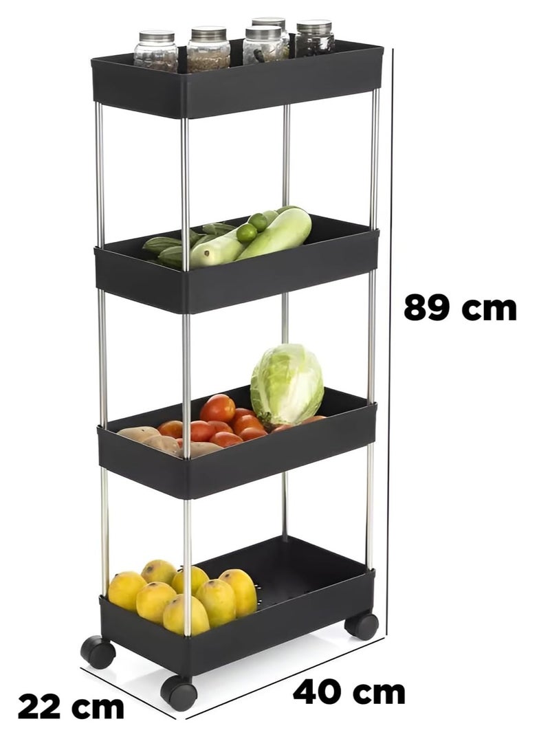 بست ستور عربة تخزين متعددة الطبقات مع خطافات وعجلات. أرفف وظيفية متنقلة للحمام والمطبخ والمكتب وغرفة الغسيل - Image 3