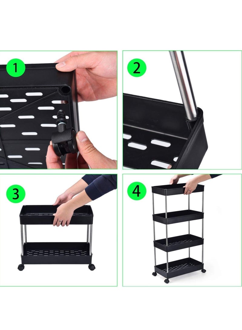 بست ستور عربة تخزين متعددة الطبقات مع خطافات وعجلات. أرفف وظيفية متنقلة للحمام والمطبخ والمكتب وغرفة الغسيل - Image 5