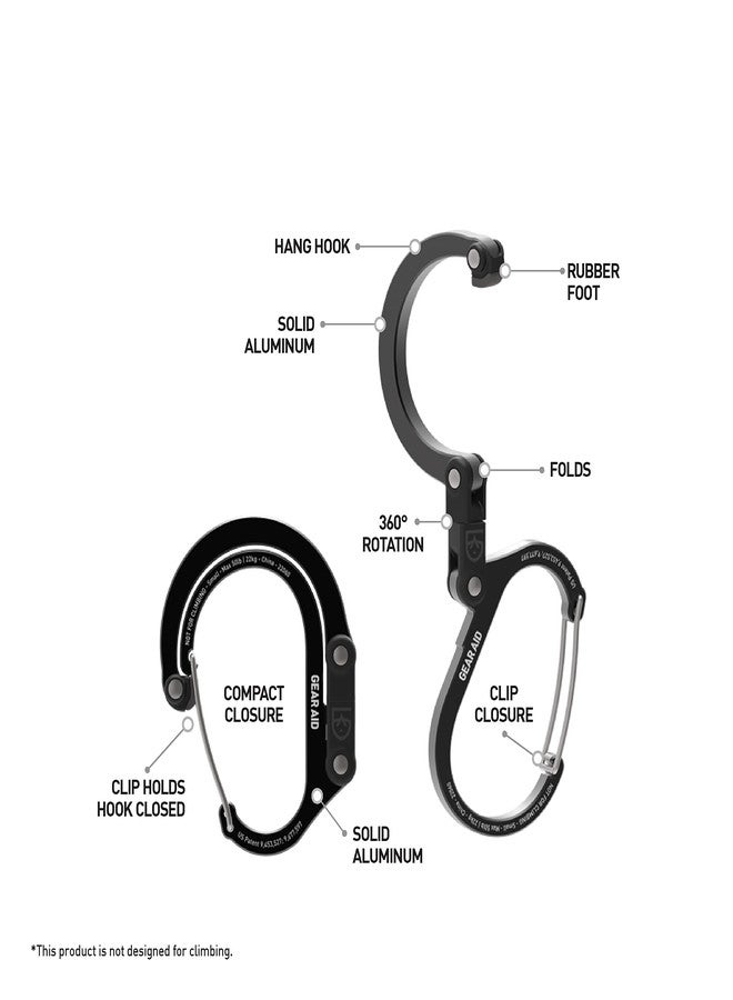 GEAR AID HEROCLIP Carabiner Clip and Hook (Small) for Purse, Stroller, and Backpack, Stealth Black - Image 3