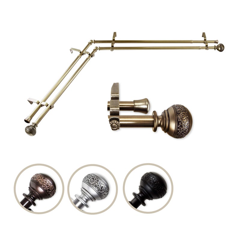 Rod Desyne Rod Desyne 1316 Nathan Corner Window Double Curtain Rod 2848 inch Antique Brass 