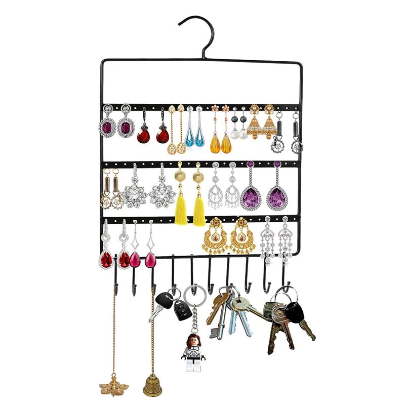ROLLYWARE Lightweight & Wall Mounted Earrings Organizer/HANGER for Tangle Free Hanging for Women, 70 Holes - 11 Hooks, Made of Sturdy Metal, Suitable to Organize Necklace, Bracelets, - Image 1