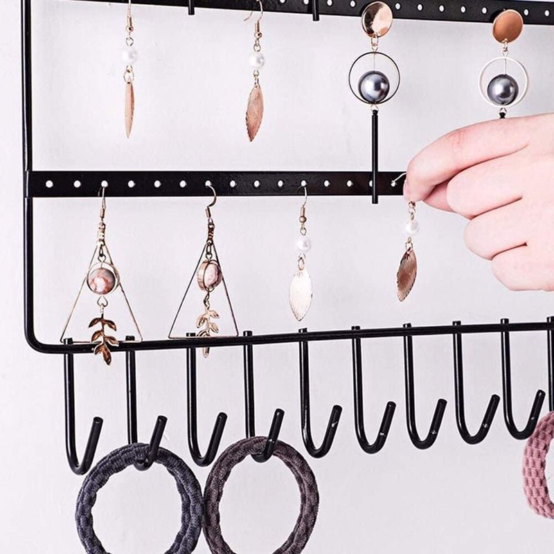 ROLLYWARE Lightweight & Wall Mounted Earrings Organizer/HANGER for Tangle Free Hanging for Women, 70 Holes - 11 Hooks, Made of Sturdy Metal, Suitable to Organize Necklace, Bracelets, - Image 3