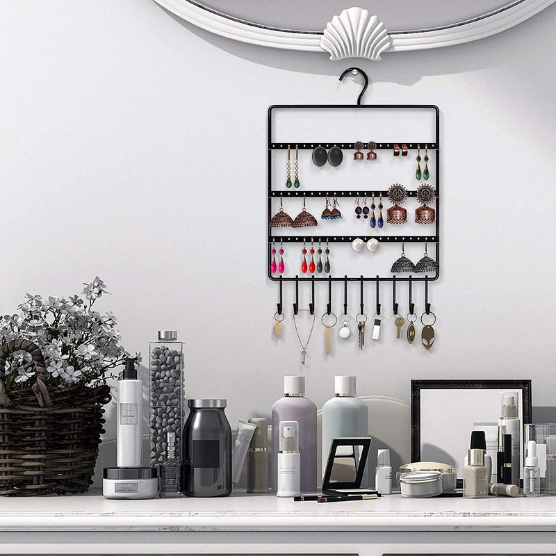 ROLLYWARE Lightweight & Wall Mounted Earrings Organizer/HANGER for Tangle Free Hanging for Women, 70 Holes - 11 Hooks, Made of Sturdy Metal, Suitable to Organize Necklace, Bracelets, - Image 4