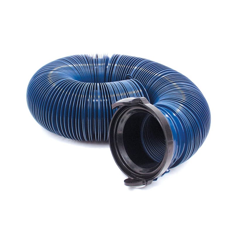 Valterra D04-0120PB 10' Standard Quick Drain RV Hose with 3" Straight Hose Adapter, Blue