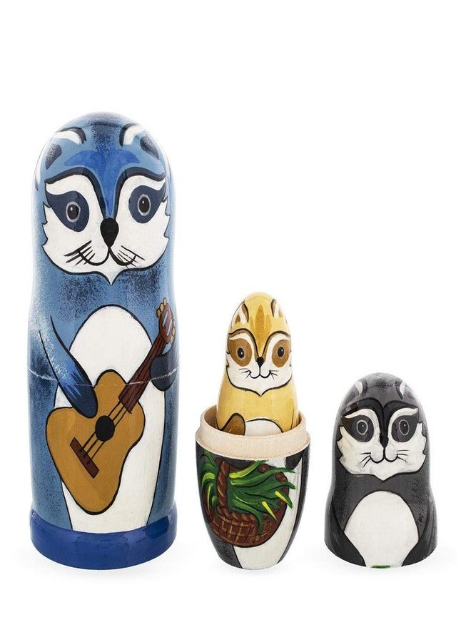 BestPysanky Set of 5 Raccoon Family Wooden Nesting Dolls 6 Inches - Image 4