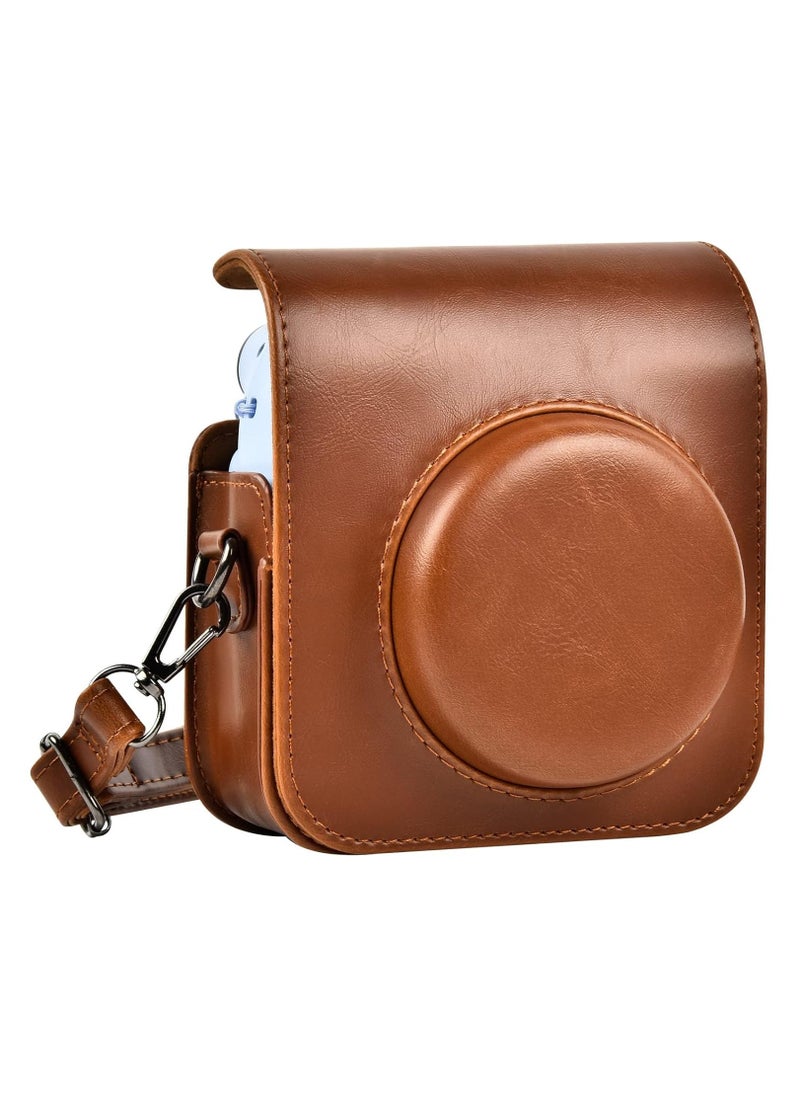 VKL Protective Case Compatible with Instax Mini 12 Instant Camera/PU Leather Portable Travel Storage Cover Bag for Polaroid Mini 12 w/Photos Pocket & Adjustable Shoulder Strap (Brown)  - Image 3