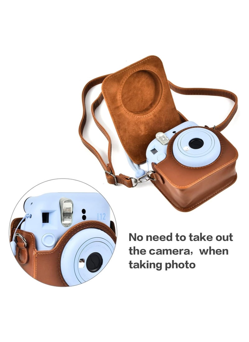 VKL Protective Case Compatible with Instax Mini 12 Instant Camera/PU Leather Portable Travel Storage Cover Bag for Polaroid Mini 12 w/Photos Pocket & Adjustable Shoulder Strap (Brown)  - Image 5