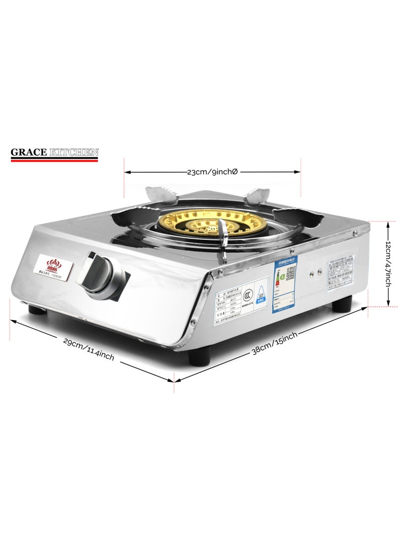 Grace Portable Gas Stove Single Burner Cooker LPG Camping Wok Stainless Steel 4kW Indoor & Outdoor Stainless Steel - Image 2