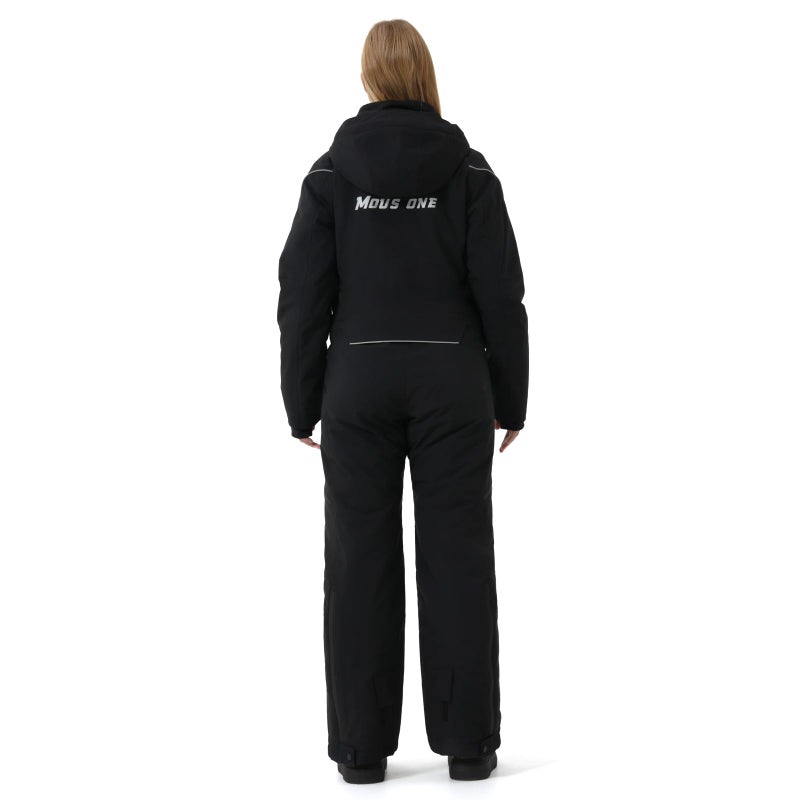 MOUS ONE Women One Pieces Ski Suits Waterproof Warm Insulated Ski Jumpsuit Removable Hood Snowsuit for Snow Sport(Black 1, Medium) - Image 2