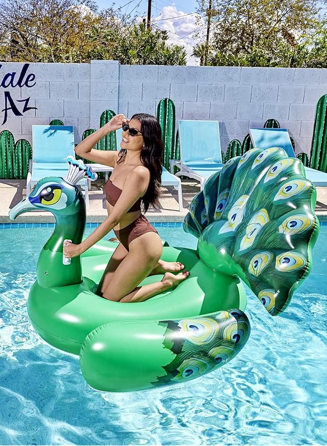 KASTWAVE Inflatable Peacock Pool Float Giant Green Peacock Ride On Raft For Swimming Pool Beach Party Decoration Summer Fun - Image 2