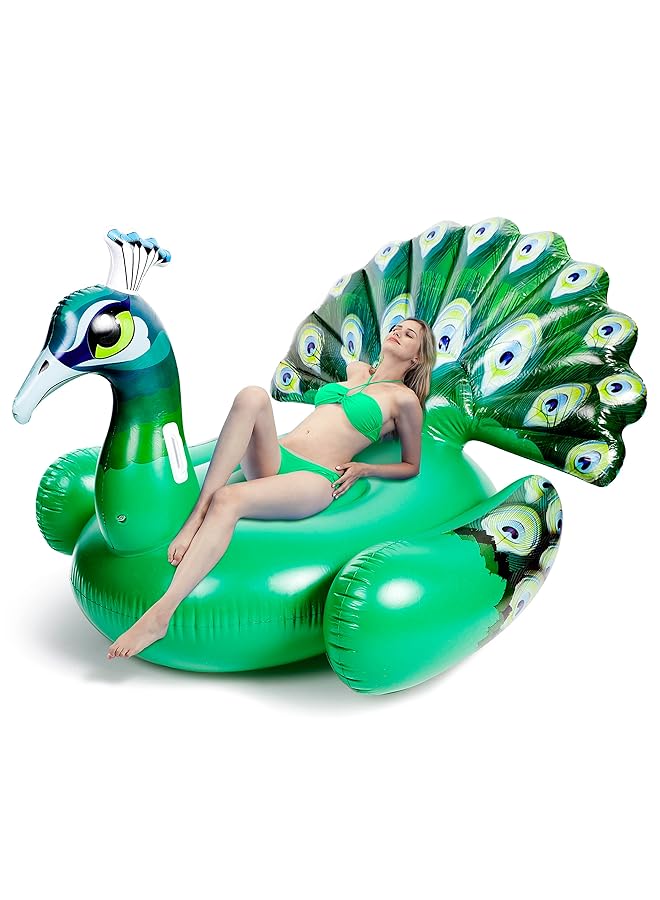 KASTWAVE Inflatable Peacock Pool Float Giant Green Peacock Ride On Raft For Swimming Pool Beach Party Decoration Summer Fun - Image 1