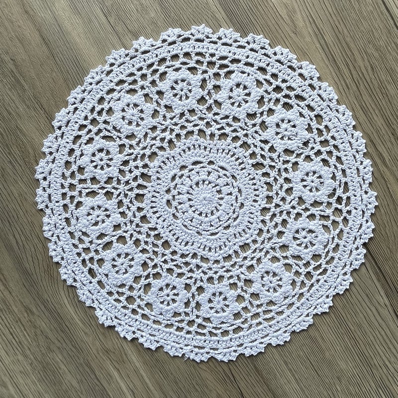 Phantomon Round Placemats Handmade Doilies Crochet Lace Knitted Coasters for Farmhouse Dining Table Rustic Kitchen Wedding Decoration100 Cotton Pack of 4 12 inch White