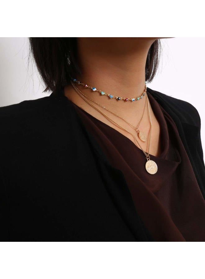 Kercisbeauty Evil Eyes Necklace Gold Coin Necklace for Women Ladies Girls Layered Necklace for Party Boho Jewelry - Image 2