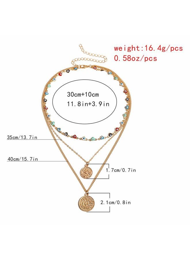 Kercisbeauty Evil Eyes Necklace Gold Coin Necklace for Women Ladies Girls Layered Necklace for Party Boho Jewelry - Image 3