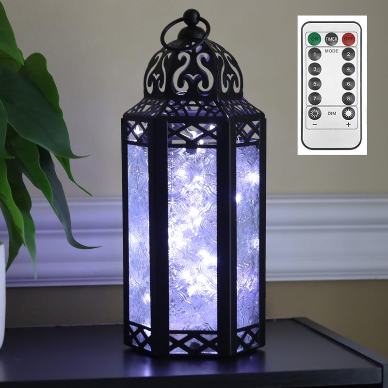 VELA LANTERNS Metal Moroccan Decorative LED Fairy Lights Candle Lantern Holders for Indoor Home Fantasy Decor Table Centerpieces Outdoor Patio or Porch Weddings Clear Medium