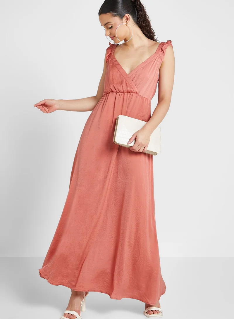 ONLY Plunge Neck Ruffle Detail Dress