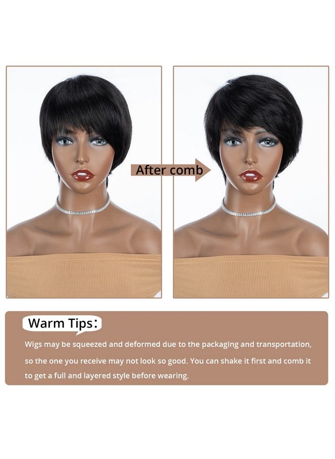 QUEEN VIRGIN REMY Ueen Virgin Remy Pixie Cut Wig Human Hair Wigs With Bangs Short Wigs For Black Women Human Hair Different Style Pixie Wig For Daily Wear Natural Black Color  - Image 3