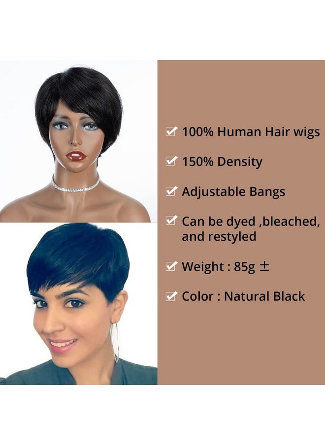 QUEEN VIRGIN REMY Ueen Virgin Remy Pixie Cut Wig Human Hair Wigs With Bangs Short Wigs For Black Women Human Hair Different Style Pixie Wig For Daily Wear Natural Black Color  - Image 4