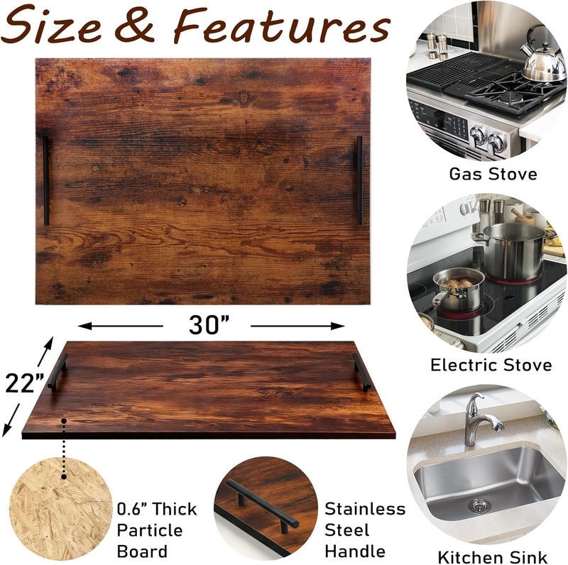 cenleoha 30"x22" Noodle Board Stove Cover for Electric Stoves & Gas Stoves, Frayed Style Wood Ranges Stovetop Cover for Extra Counter Space, Also Sink Cover & Serving Tray - Image 2