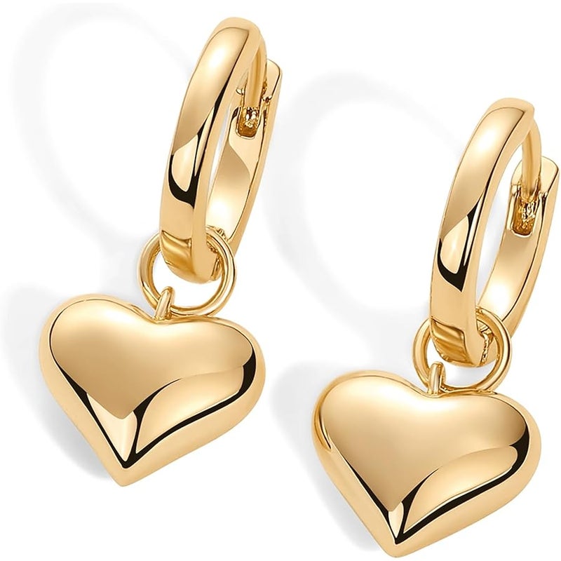 PAVOI 14K Gold Plated Sterling Silver Posts Heart Charm Huggie Hoop Earrings for Women | Lightweight Love Drop Dangle Huggie Earrings - Image 5