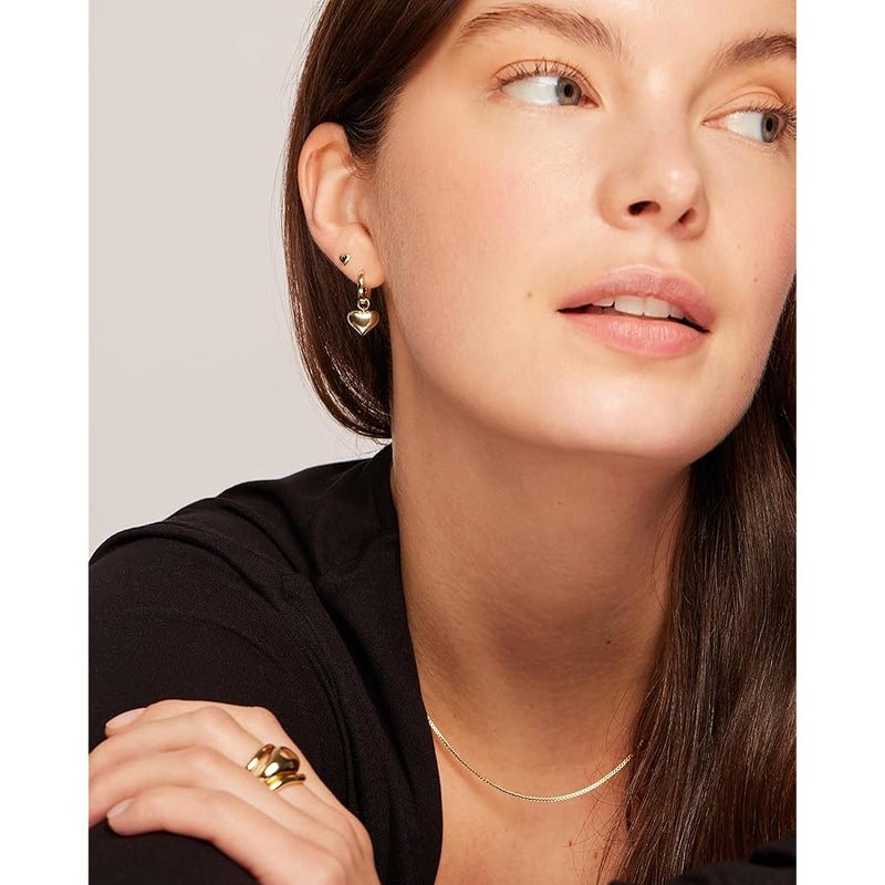 PAVOI 14K Gold Plated Sterling Silver Posts Heart Charm Huggie Hoop Earrings for Women | Lightweight Love Drop Dangle Huggie Earrings - Image 4