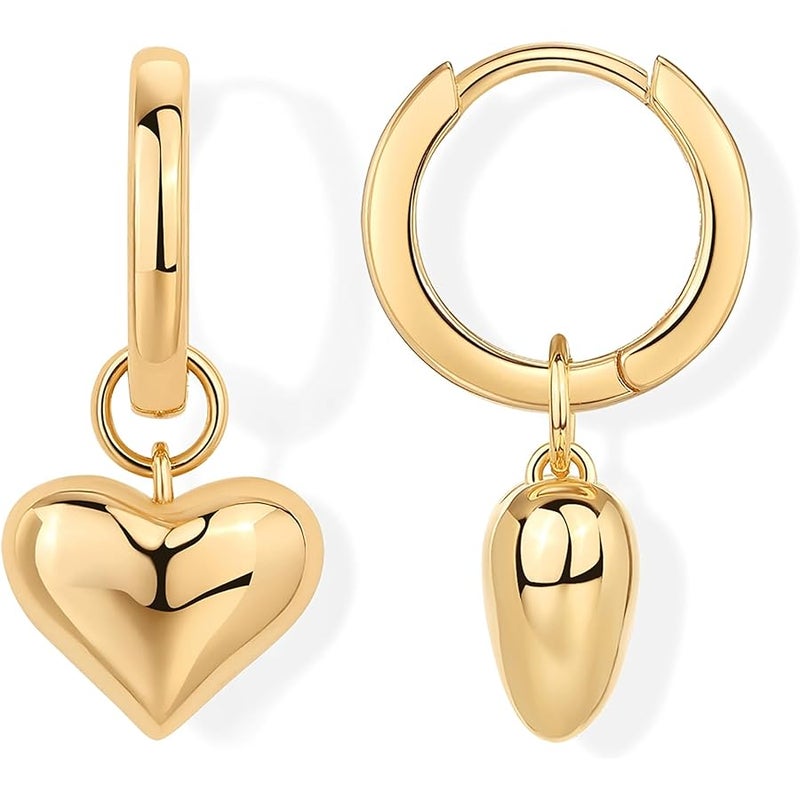 PAVOI 14K Gold Plated Sterling Silver Posts Heart Charm Huggie Hoop Earrings for Women | Lightweight Love Drop Dangle Huggie Earrings - Image 1