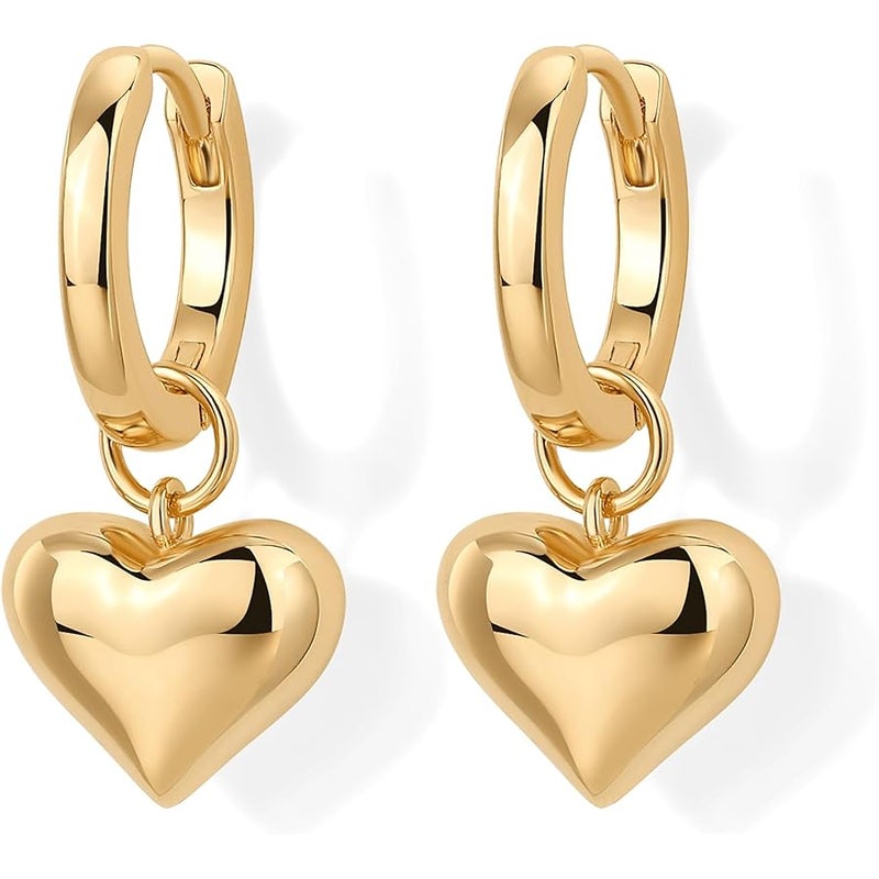 PAVOI 14K Gold Plated Sterling Silver Posts Heart Charm Huggie Hoop Earrings for Women | Lightweight Love Drop Dangle Huggie Earrings - Image 3