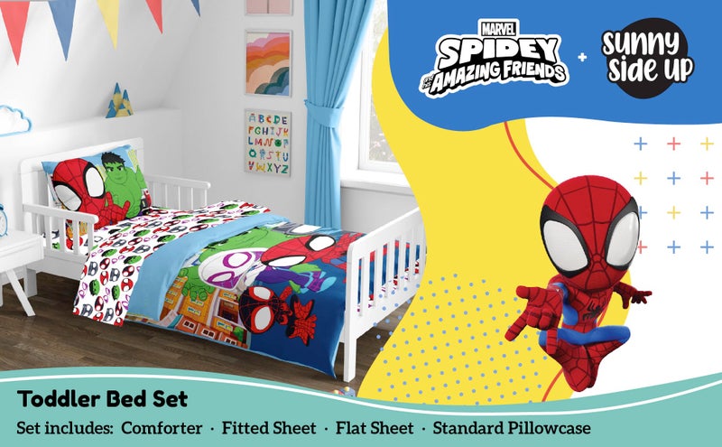 Sunny Side Up Marvel Spidey & His Amazing Friends Toddler Comforter Set - 4 Piece Preschool Bedding Includes Comforter, Sheets & Pillow Cover â€“ Super Soft Superheroes Microfiber Bed Set - Image 2