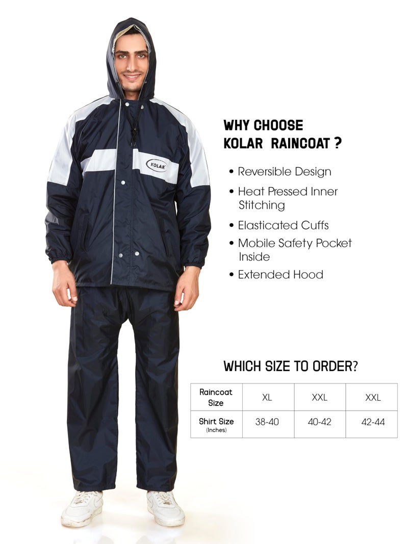 KOLAR Polyester Reversible Waterproof Standard Length Rain Coat Crafted With Durable Material Men's Hooded Rain Suit With Hood, Navy Blue - 3Xl - Image 3