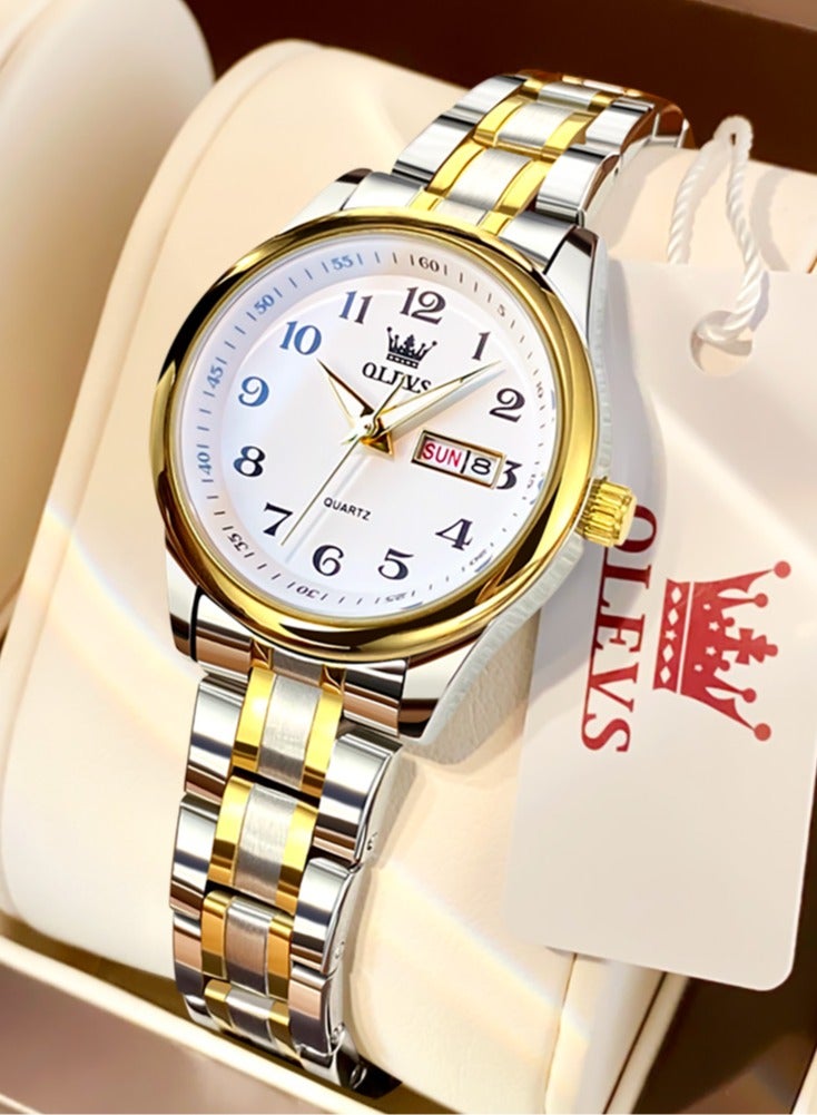 OLEVS Fashion Women's Quartz Watch Stainless Steel Water Resistant Analog Large Easy-to-Read Date Business Ladies Quartz Watch Gold White - Image 1