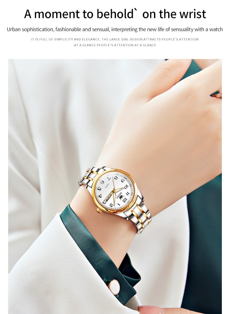 OLEVS Fashion Women's Quartz Watch Stainless Steel Water Resistant Analog Large Easy-to-Read Date Business Ladies Quartz Watch Gold White - Image 4