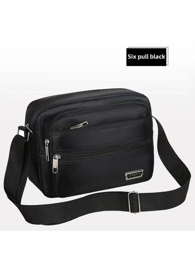 Shoulder Bag Men's Large Capacity Simple Fashionable High Quality OxFord Cloth Waterproof Wear-resistant Crossbody Bag-Color:Black + Six Zippers (horizontal Style)  - Image 1