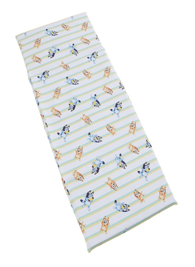 NoJo Bluey Preschool Nap Mat Sheet, Blue, Orange and Green Pinstripe (Official Bluey Licensed)