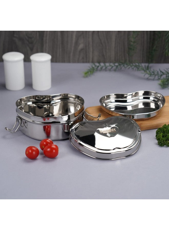 Sumeet Sumeet Stainless Steel Apple Lunch Box/Tiffin for Kids/School with Steel Separator Plate and Locking Clip, 650ML, Ideal for 1 Person - Silver  - Image 5