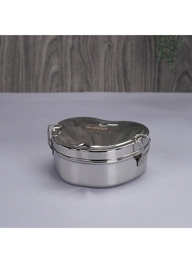 Sumeet Sumeet Stainless Steel Apple Lunch Box/Tiffin for Kids/School with Steel Separator Plate and Locking Clip, 650ML, Ideal for 1 Person - Silver  - Image 1