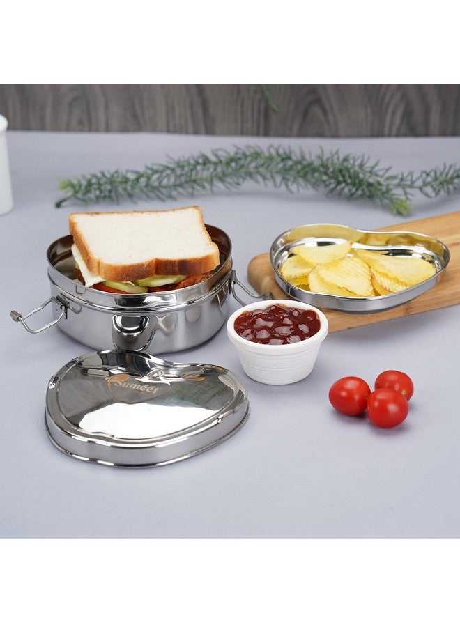 Sumeet Sumeet Stainless Steel Apple Lunch Box/Tiffin for Kids/School with Steel Separator Plate and Locking Clip, 650ML, Ideal for 1 Person - Silver  - Image 3
