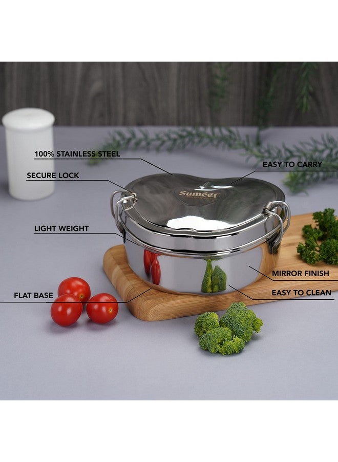 Sumeet Sumeet Stainless Steel Apple Lunch Box/Tiffin for Kids/School with Steel Separator Plate and Locking Clip, 650ML, Ideal for 1 Person - Silver  - Image 2